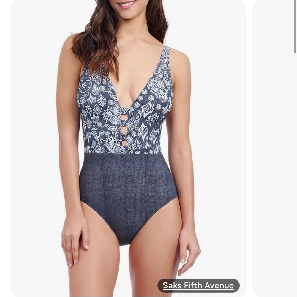 Gottex Navy and White Patterned One-Piece Swimsuit